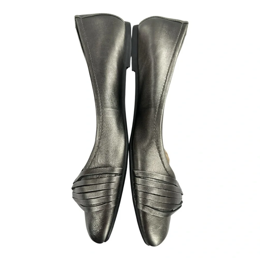 Ecco Women's Metallic Grey Slip-on Leather Flats Size EU 42 US 11-11.5 Preowned